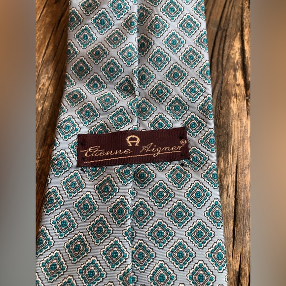Etienne Aigner Men’s tie green diamond pattern. Father's Day gift! Vintage style - Picture 2 of 2